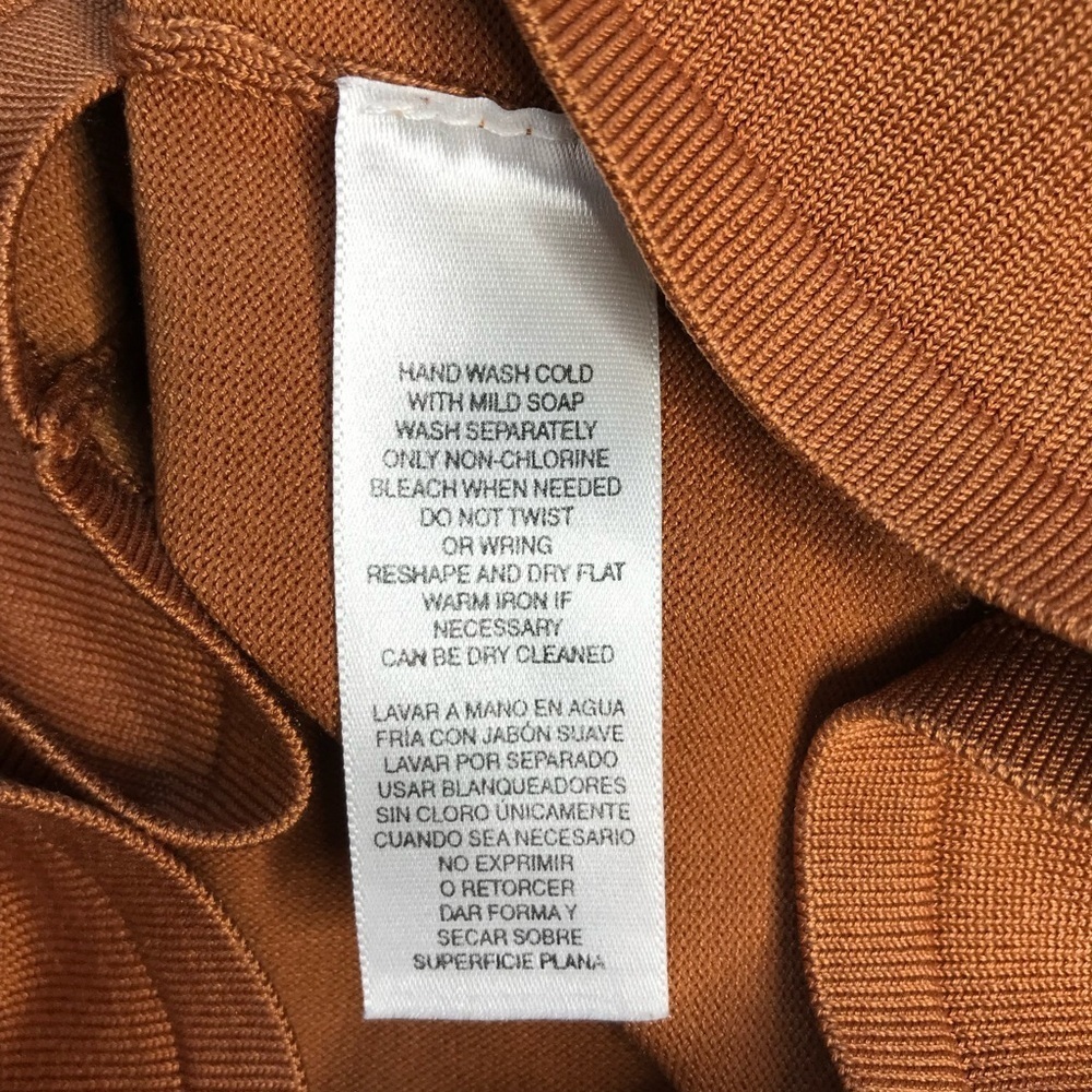 JONES NY PETITE MEDIUM Silk fine ribbed knit caramel brown short sleeve top MP - Picture 11 of 12